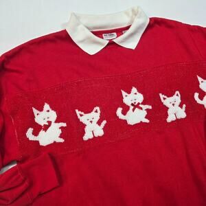 Vintage Cats & Dogs Animals Large Solid Red Long Sleeve Crewneck Sweatshirt Xmas